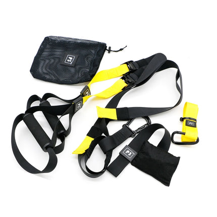 P3-2 Adjustable Fitness Exercise Hanging Pulling Rope TRP3X Wall Pulley Yoga Belt, Main Belt: 1.4m, 1.9m After Adjusted, Sports Version (Black+Yellow)-garmade.com