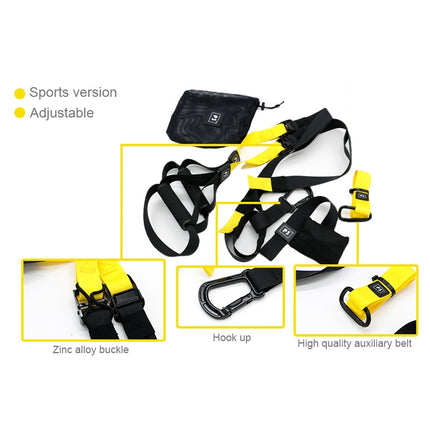 P3-2 Adjustable Fitness Exercise Hanging Pulling Rope TRP3X Wall Pulley Yoga Belt, Main Belt: 1.4m, 1.9m After Adjusted, Sports Version (Black+Yellow)-garmade.com