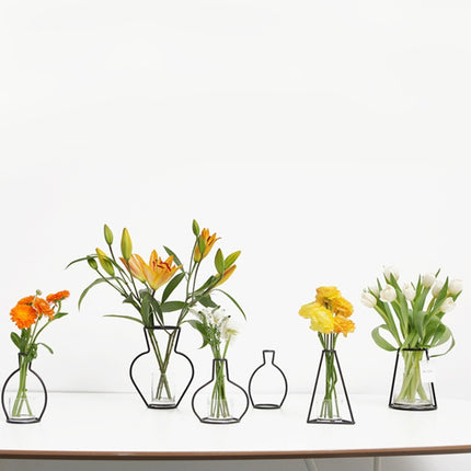 Black Iron Flower Vase Frame Plant Holder, Decorating Indoor Cafe Home, Size: 12cm x 23cm-garmade.com