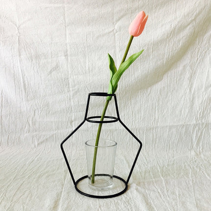 Black Iron Flower Vase Frame Plant Holder, Decorating Indoor Cafe Home, Size: 15cm x 18cm-garmade.com