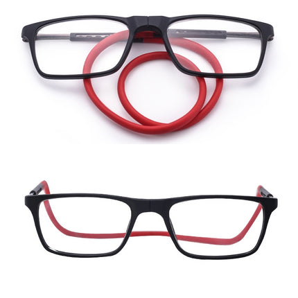 Anti Blue-ray Adjustable Neckband Magnetic Connecting Presbyopic Glasses, +4.00D(Black)-garmade.com