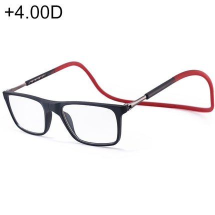 Anti Blue-ray Adjustable Neckband Magnetic Connecting Presbyopic Glasses, +4.00D(Red)-garmade.com