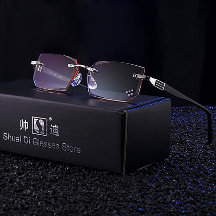 Men Anti Fatigue & Blue-ray Rimless Rhinestone Trimmed Presbyopic Glasses, +1.50D-garmade.com