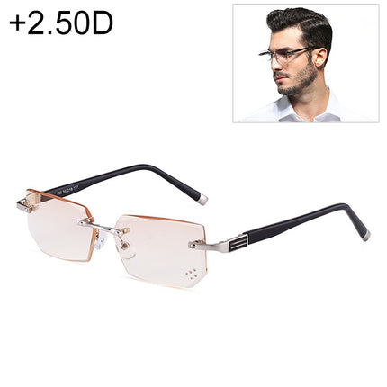 Men Anti Fatigue & Blue-ray Rimless Rhinestone Trimmed Presbyopic Glasses, +2.50D-garmade.com
