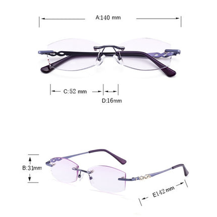 Women Rimless Rhinestone Trimmed Purple Presbyopic Glasses, +3.00D-garmade.com