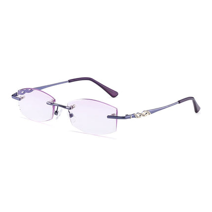 Women Rimless Rhinestone Trimmed Purple Presbyopic Glasses, +3.50D-garmade.com