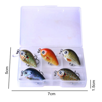 HENGJIA 5 PCS 2.7cm/1.5g Luya Rock Fishing Lures Bait Bionic Kit with Plastic Box-garmade.com