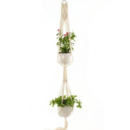 Double-deck O Type Macrame Hanging Flower Pots Decoration Indoor Outdoor Braided Rope Hanging Planter Plant Holder-garmade.com