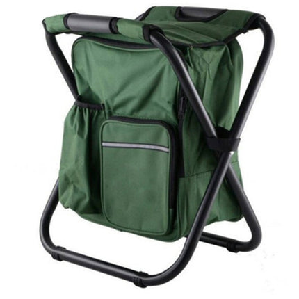 Outdoor Portable Folding Camping Chair Light Fishing Beach Chair Stainless Steel Pipe Folding Chair with Ice Bag(Green)-garmade.com