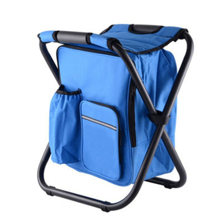 Outdoor Portable Folding Camping Chair Light Fishing Beach Chair Stainless Steel Pipe Folding Chair with Ice Bag(Blue)-garmade.com