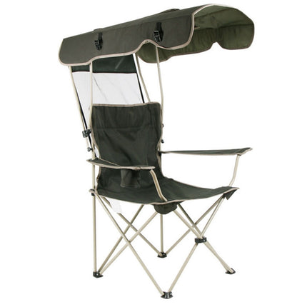 Outdoor Sun Protection Folding Chair Multifunctional Portable Fishing Beach Lounge Chair With Sunshade Aluminum Folding Chair(Dark Green)-garmade.com