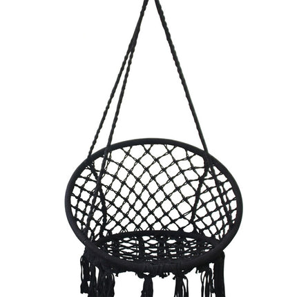 Indoor Single Cotton Rope Woven Swing Chair (Black)-garmade.com