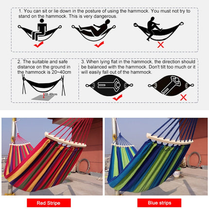 Outdoor Rollover-resistant Single Person Canvas Hammock Portable Beach Swing Bed with Wooden Sticks, Size: 185 x 80cm(Blue)-garmade.com