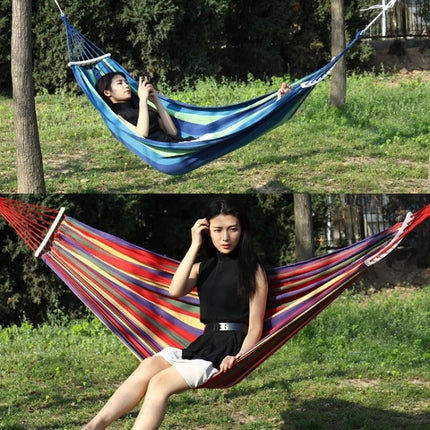 Outdoor Rollover-resistant Single Person Canvas Hammock Portable Beach Swing Bed with Wooden Sticks, Size: 185 x 80cm(Blue)-garmade.com