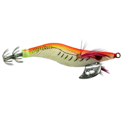 HENGJIA 2# 8cm Plastic Hard Baits Squid Fishing Lures Decoy Wood Shrimp Baits (Orange + Yellow)-garmade.com