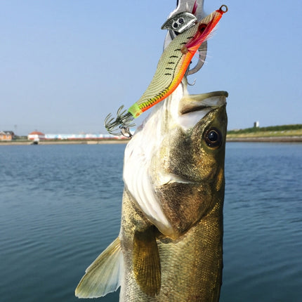 HENGJIA 2# 8cm Plastic Hard Baits Squid Fishing Lures Decoy Wood Shrimp Baits (Orange + Yellow)-garmade.com