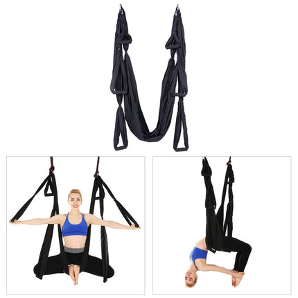 6 Handles Bodybuilding Handstand Inelasticity Aerial Yoga Hammock(Black)-garmade.com