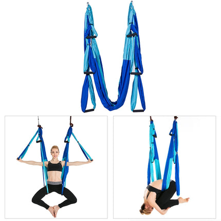 6 Handles Bodybuilding Handstand Inelasticity Aerial Yoga Hammock(Dark Blue + Baby Blue)-garmade.com