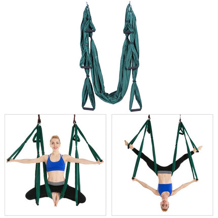 6 Handles Bodybuilding Handstand Inelasticity Aerial Yoga Hammock(Dark Green)-garmade.com