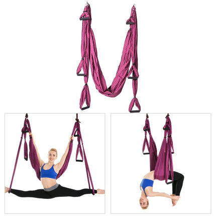 6 Handles Bodybuilding Handstand Inelasticity Aerial Yoga Hammock(Dark Purple)-garmade.com