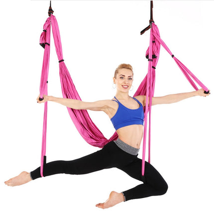 6 Handles Bodybuilding Handstand Inelasticity Aerial Yoga Hammock(Pink)-garmade.com