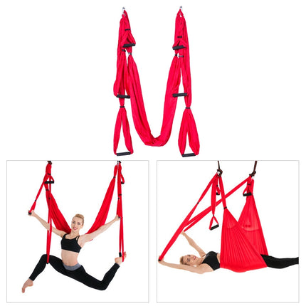 6 Handles Bodybuilding Handstand Inelasticity Aerial Yoga Hammock(Red)-garmade.com