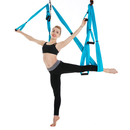 6 Handles Bodybuilding Handstand Inelasticity Aerial Yoga Hammock(Sky Blue)-garmade.com