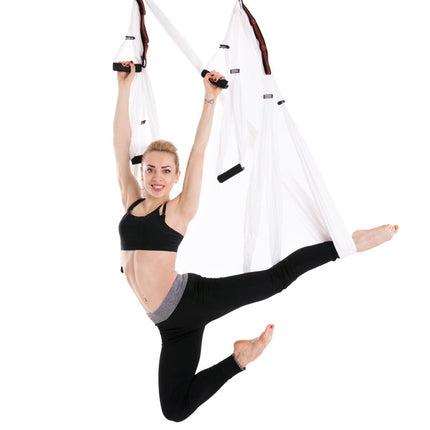 6 Handles Bodybuilding Handstand Inelasticity Aerial Yoga Hammock(White)-garmade.com