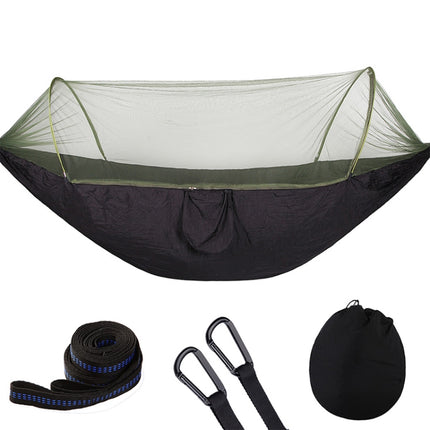 Portable Outdoor Camping Full-automatic Nylon Parachute Hammock with Mosquito Nets, Size : 290 x 140cm (Black)-garmade.com