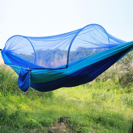 Portable Outdoor Camping Full-automatic Nylon Parachute Hammock with Mosquito Nets, Size : 290 x 140cm (Dark Blue + Baby Blue)-garmade.com