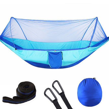 Portable Outdoor Camping Full-automatic Nylon Parachute Hammock with Mosquito Nets, Size : 290 x 140cm (Dark Blue + Baby Blue)-garmade.com