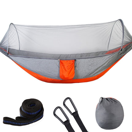Portable Outdoor Camping Full-automatic Nylon Parachute Hammock with Mosquito Nets, Size : 290 x 140cm (Silver Gray + Orange)-garmade.com