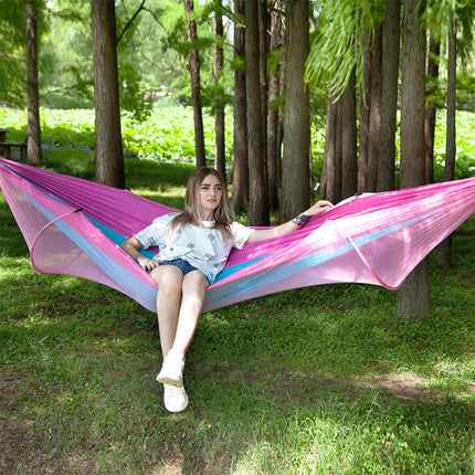 Portable Outdoor Camping Full-automatic Nylon Parachute Hammock with Mosquito Nets, Size : 250 x 120cm (Pink Blue)-garmade.com