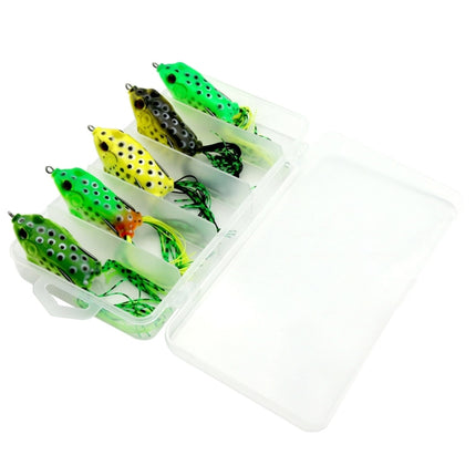 HENGJIA 5 PCS Soft Baits Water-hit Fishing Lures Ray Frog Baits with Plastic Box-garmade.com