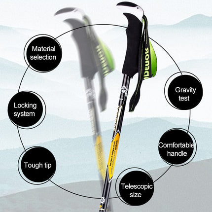 KODENOR Outdoor Mountaineering Portable Foldable Carbon Fibre Straight Handle Alpenstocks Trekking Poles, Length : 63-135CM (Black+green)-garmade.com