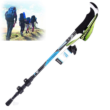 KODENOR Outdoor Mountaineering Portable Foldable Carbon Fibre Straight Handle Alpenstocks Trekking Poles, Length : 63-135CM (Black Blue)-garmade.com