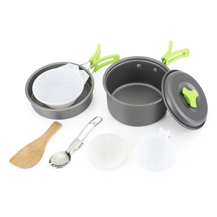 Aotu AT6385 Outdoor Camping Tableware Pots Cookwear Set for 1-2 Person(Green)-garmade.com