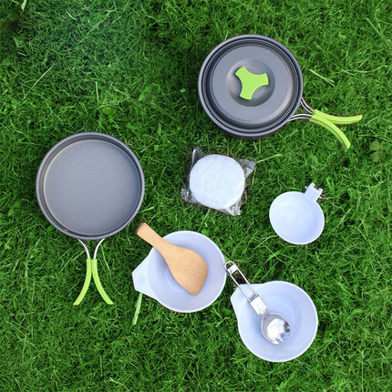 Aotu AT6385 Outdoor Camping Tableware Pots Cookwear Set for 1-2 Person(Green)-garmade.com