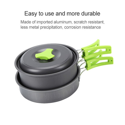 Aotu AT6385 Outdoor Camping Tableware Pots Cookwear Set for 1-2 Person(Green)-garmade.com
