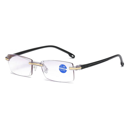 Rimless Anti Blue-ray Blue Film Lenses Presbyopic Glasses, +3.50D(Black)-garmade.com