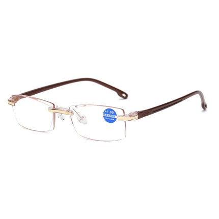 Rimless Anti Blue-ray Blue Film Lenses Presbyopic Glasses, +3.50D(Brown)-garmade.com
