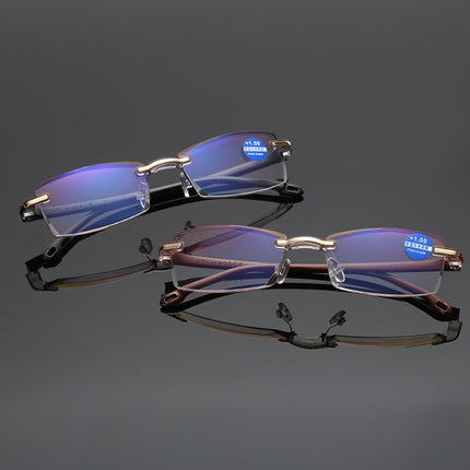 Rimless Anti Blue-ray Blue Film Lenses Presbyopic Glasses, +3.50D(Brown)-garmade.com