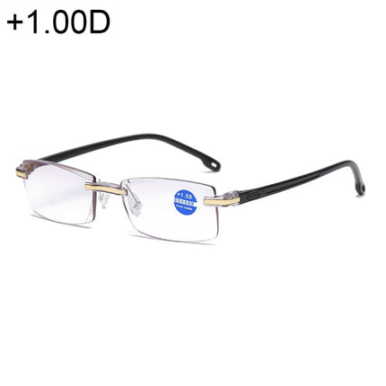 Rimless Anti Blue-ray Blue Film Lenses Presbyopic Glasses, +1.00D(Black)-garmade.com