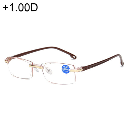 Rimless Anti Blue-ray Blue Film Lenses Presbyopic Glasses, +1.00D(Brown)-garmade.com