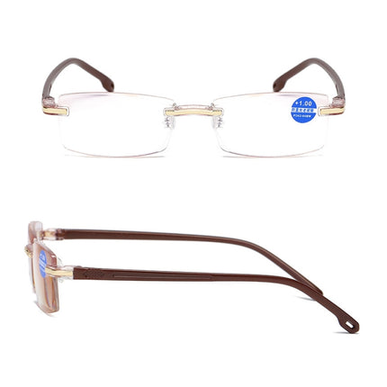 Rimless Anti Blue-ray Blue Film Lenses Presbyopic Glasses, +1.50D(Brown)-garmade.com