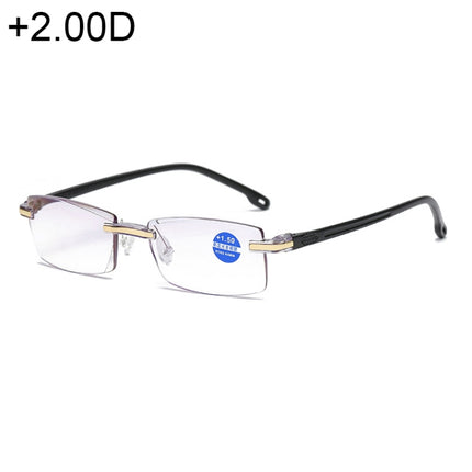 Rimless Anti Blue-ray Blue Film Lenses Presbyopic Glasses, +2.00D(Black)-garmade.com