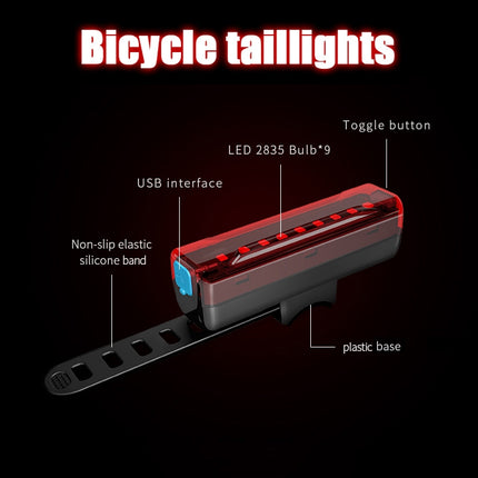 A02 Bicycle Taillight Bicycle Riding Motorcycle Electric Car LED Mountain Bike USB Charging Safety Warning Light (6 Hours, Plastic Bag)-garmade.com