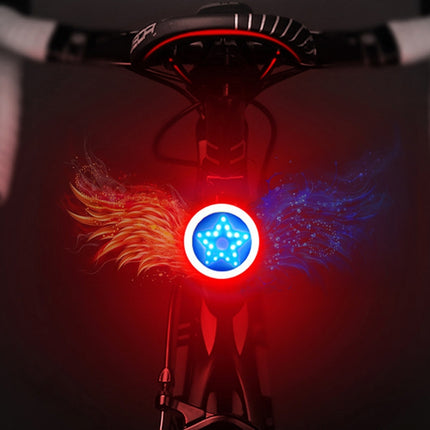 USB Charging Red Blue Color Riding Light Rear Lamp Safety Warning Light (Pentagram Style)-garmade.com