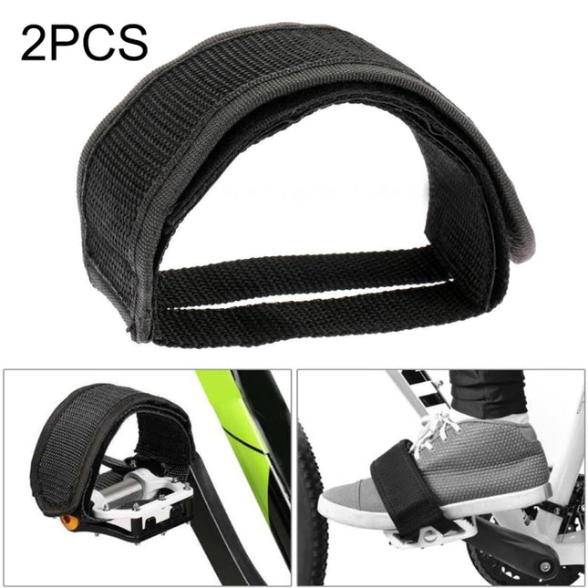 2 PCS Bicycle Pedals Bands Feet Set With Anti-slip Straps Beam Foot(Black)-garmade.com