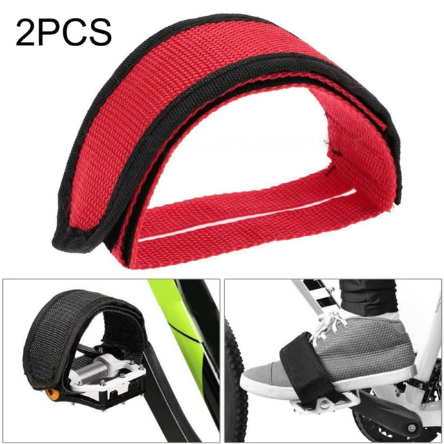 2 PCS Bicycle Pedals Bands Feet Set With Anti-slip Straps Beam Foot(Red)-garmade.com
